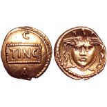 Britannia, Atrebates. Tincomarus AV 1/4 Stater. Calleva, circa 25 BC-7 AD. TINC on rectangular