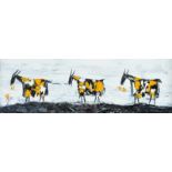 Michael Smyth - TRAVELLING GOATS - Oil on Canvas - 8 x 24 inches - Signed