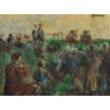 William Conor, RHA RUA - AT THE FINISH LINE - Wax Crayon on Paper - 7 x 9 inches - Signed