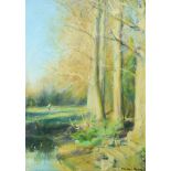 Thomas Ryan, PPRHA - SPRING BY THE POOL - Oil on Canvas - 14 x 10 inches - Signed