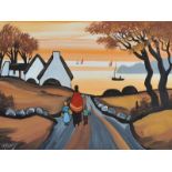 J.P. Rooney - AUTUMN STROLL - Oil on Board - 12 x 16 inches - Signed