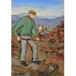 Gladys MacCabe, HRUA - DIGGING TURF - Oil on Board - 14 x 10 inches - Signed