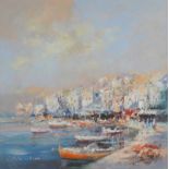 Colin Gibson - MORNING LIGHT, MYKONOS, GREECE - Oil on Board - 15 x 15 inches - Signed