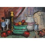 Gladys Maccabe, HRUA - STILL LIFE, GREEN FRUIT BOWL - Oil on Board - 10 x 14 inches - Signed
