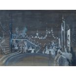 British School, mid 20th century- Evening ballroom scene; watercolour, monochrome and wash, 31.