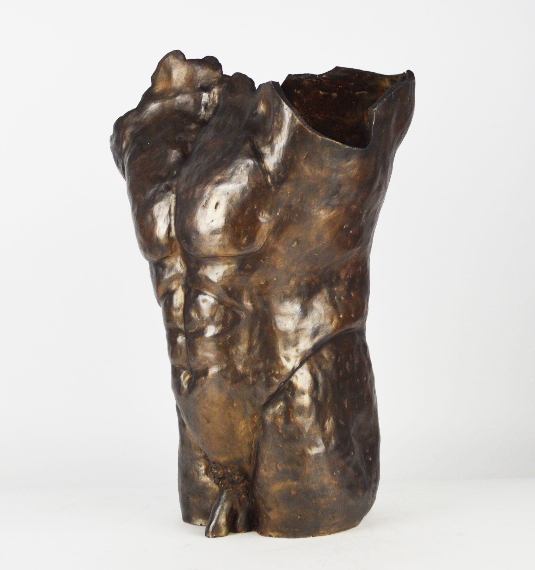 A bronzed pottery model of a male torso, 20th century, - Image 2 of 3