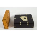 An ebonized and white metal inlay card box, of rectangular form,