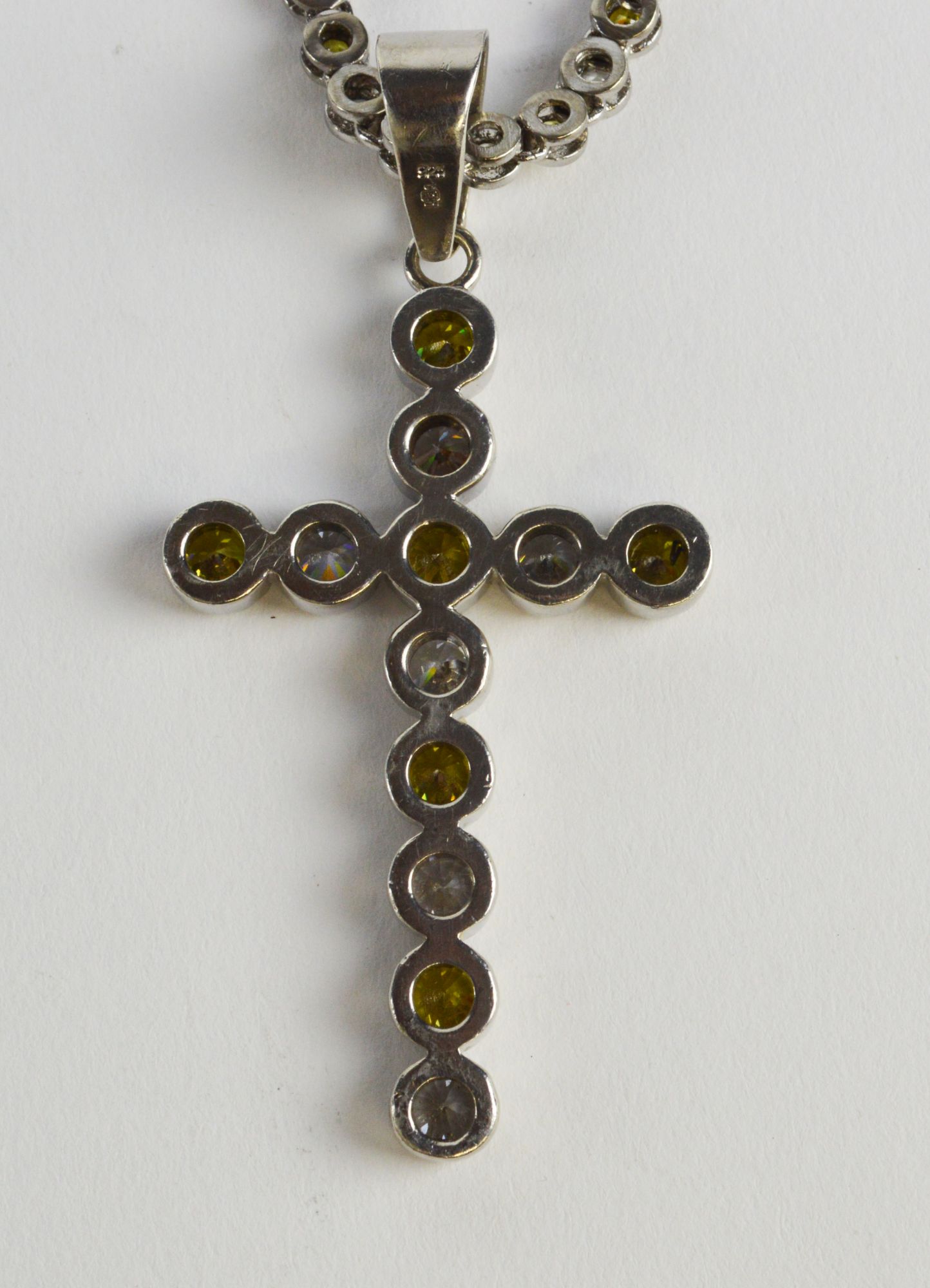 A large and impressive silver and crystal cross pendant and chain, - Image 3 of 3