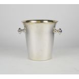 A German silver plated champagne cooler ice bucket, of plain vase form with twin knob handles,