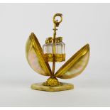 A French mother of pearl and gilt metal perfume bottle holder, late 19th/early 20th century,