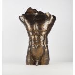 A bronzed pottery model of a male torso, 20th century,