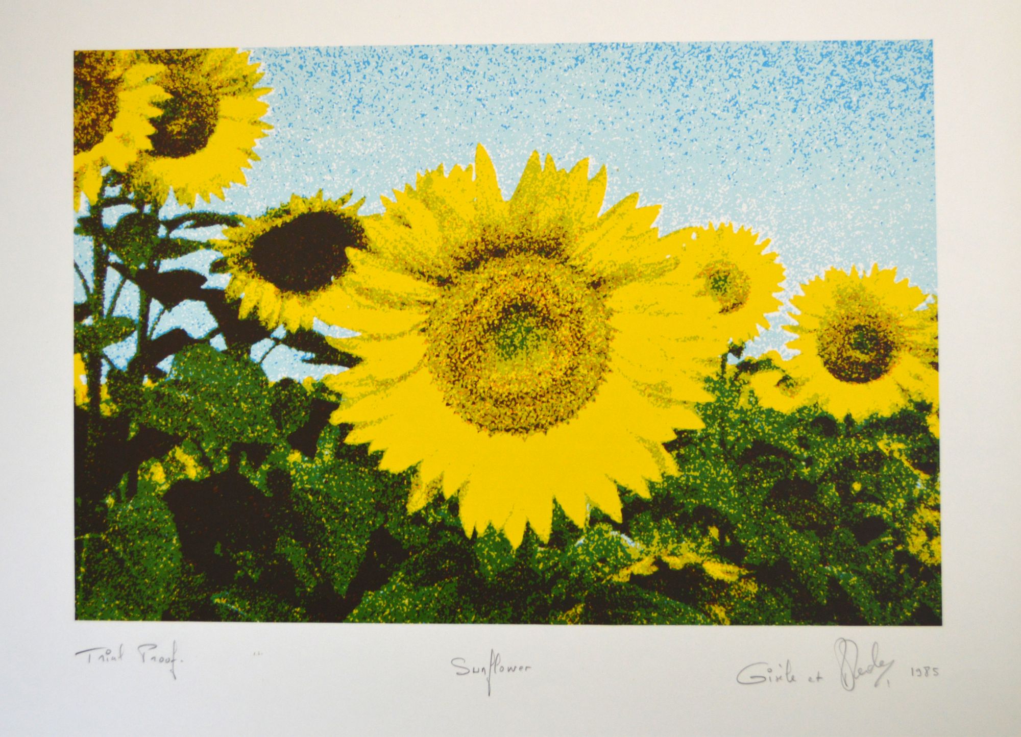 Gisele, French late 20th century- "Sunflower"; screenprint in colours, signed titled,