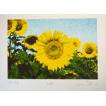 Gisele, French late 20th century- "Sunflower"; screenprint in colours, signed titled,