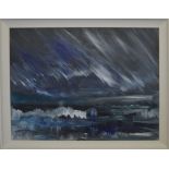 Joyce Moloney, Irish b.1977-  Stormy day, Irish landscape; oil on canvas, signed in ink, 38.5x48.