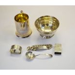 A collection of silver items, to include a mug, Sheffield, c.