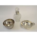 A late 19th century cut glass scent bottle, with silver collar, London c.1893, approx 14.