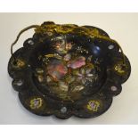 A Victorian papier mâché basket by Jennens & Bettridge, formed as a petal,