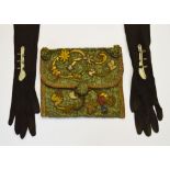 A silk and gilt metal thread embroidered clutch bag, c.