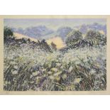 Caroline Sykes, British 20th/21st century- "Morning Fields"; lithograph in colours, signed, titled,