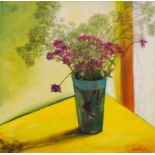 Carol Ann-Lyne, British late, 20th/21st century- ''Flowers with Yellow''; oil on canvas, signed,