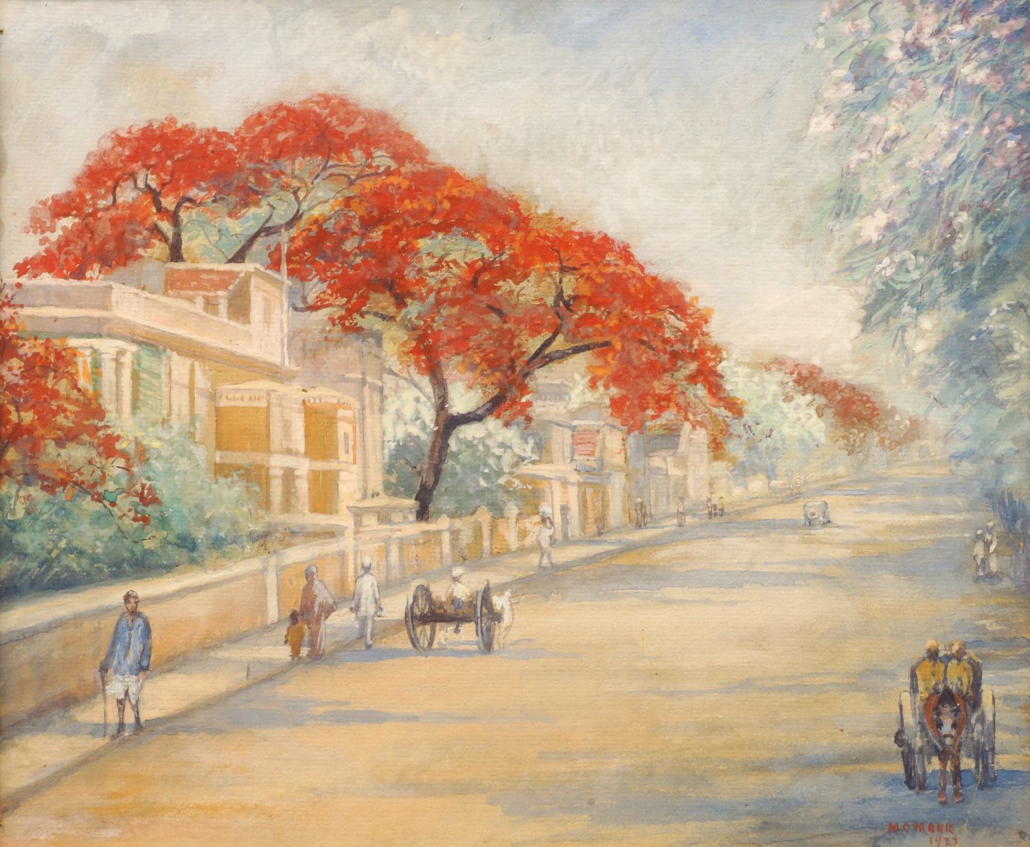 M C Monk, British, 20th century- ''Wood St. Calcutta''; watercolour, 25x30cm: R Gibb, British, early