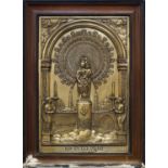 A silvered metal religious icon, 20th century, depicting the Virgin of the Pillar, with a