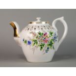 A Russian tea pot, 20th century, painted with reserves of sprays of flowers , below bands of gilt