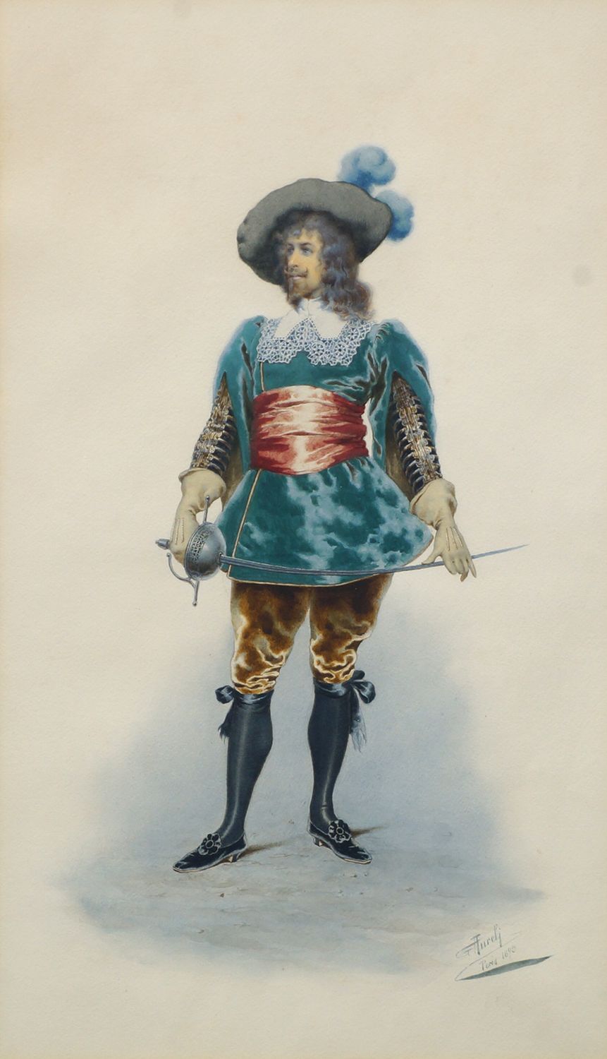 Giuseppe Aureli, Italian 1858-1929- A cavalier; watercolour, signed, inscribed 'Paris' and dated