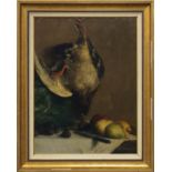 Alfred Verhaeren Belgian 1849-1924- Still life with two mallards, pears, fruit and a knife on a