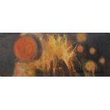 Shirley Scott-James, British, mid-20th century- Untitled, sun form; oil on board, signed and dated