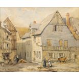 Thomas Edward Francis, British act 1899-1912- Figures in an old town square; watercolour, signed,