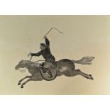 A Chinese rubbing picture of a horseman, 20th century, in a maple frame, 24 x 68.5cm