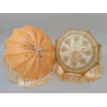A 19th century silk parasol, with carved reeded ivory handle, by Sangsters, approx 70cm long,