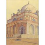 Della Denman, British, mid-late 20th century- Temple in India; watercolour, signed, 40x28.5cm: W K