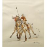 Late 20th century- Polo players; pencil, watercolour and gouache, signed and dated 75 in pencil,