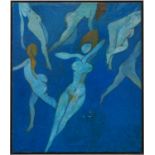 Ben Sunlight, British 1935-2002- ''Blue Figures''; oil on canvas, signed and dated 1967, 101.5x86.