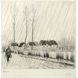 Jean Émile Laboureur, French 1877-1943- Walking through the rain; etching,