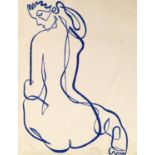 Jean Negulesco, Romanian/American 1900-1993- Seated female nude; lithograph printed in blue, signed,