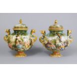 A pair of Italian tin glazed compotes with lids, late 19th/20th century,