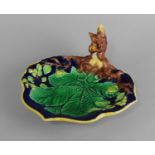 An English majolica leaf shaped chestnut serving dish, 19th century,