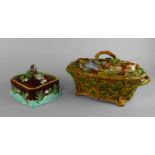 A Joseph Holdcroft Majolica Sardine Box, 19th century, the lid with a finial of two sardines,