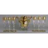 A Baccarat 'Moulin Rouge' wine cooler, 20th century, with gilt metal liner and handle,