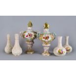 A pair of Continental porcelain Schneeballen bottle vases, late 19th/early 20th century,