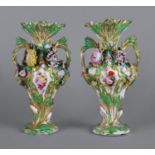 A pair of Coalbrookedale style twin handled porcelain vases, 19th century,