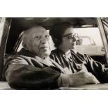 Robert Cohen Reportages Photographiques, Paris, 1970- ''Picasso and Jacqueline in a car at Cannes'';