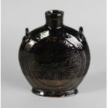 A brown glazed moon shaped Pilgrim flask, late 19th/20th century,