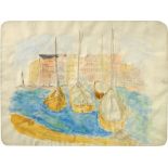 British School, early-mid 20th century- Yachts moored in a harbour; watercolour,