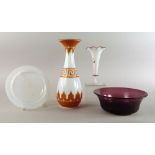 A Victorian opaline and orange glass vase,