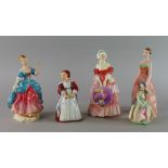 Five pottery and porcelain models of ladies, 20th century, to include two by Royal Doulton,