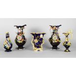 A pair of English porcelain twin handled vases, late 19th century,